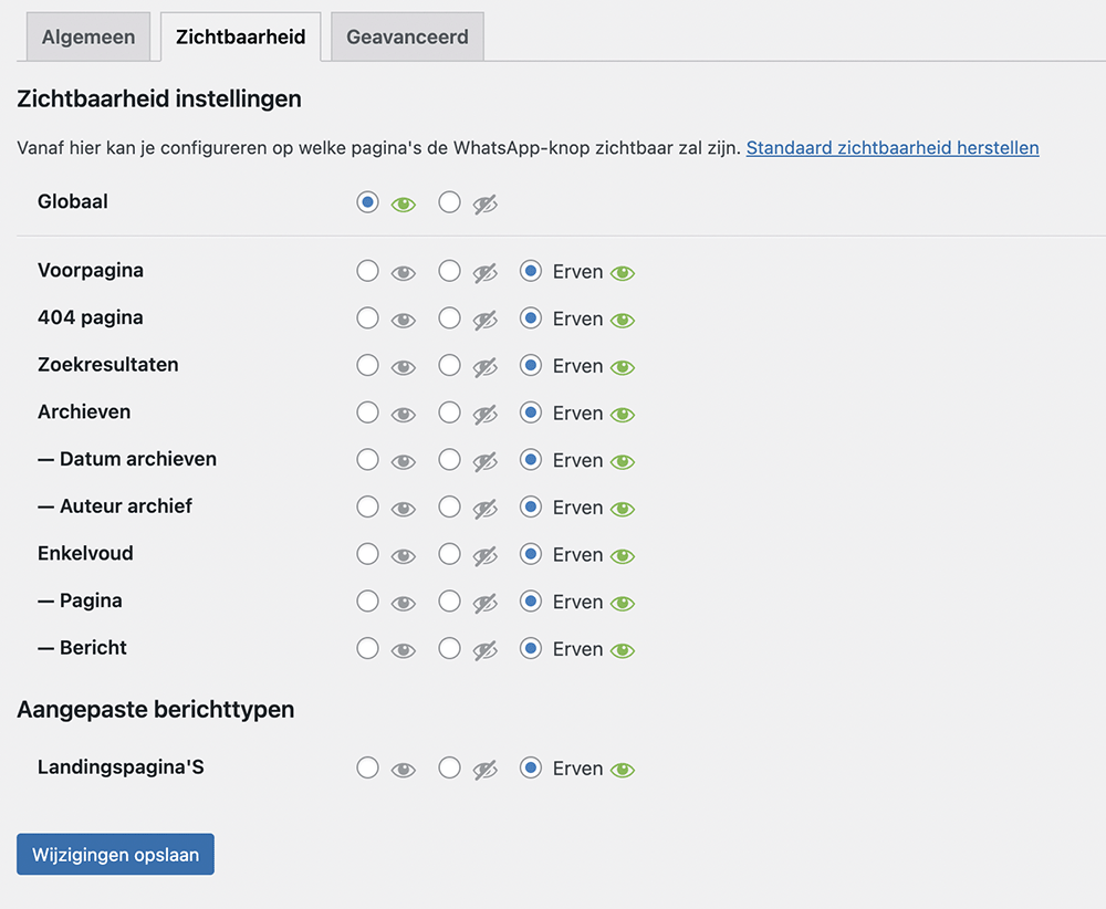 WhatsApp knop zichtbaarheid